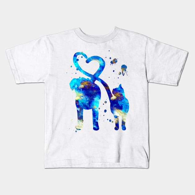 Cat and Dog With Heart Tails Watercolor Painting 3 Kids T-Shirt by Miao Miao Design